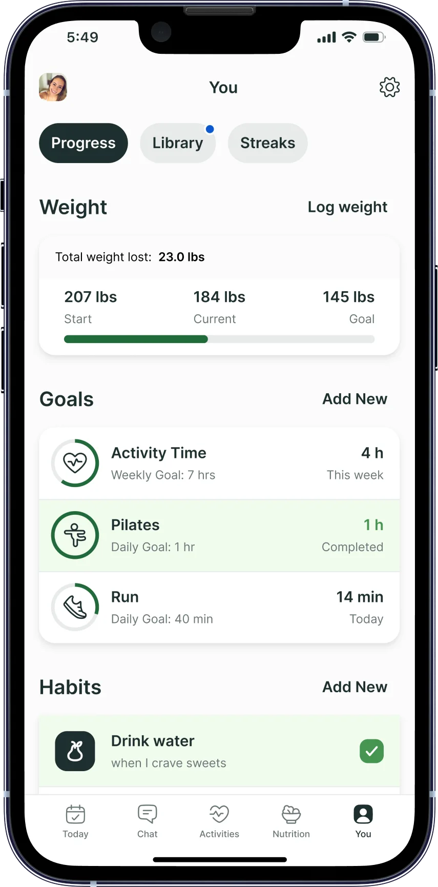coach indya's app showing the fitness tracker